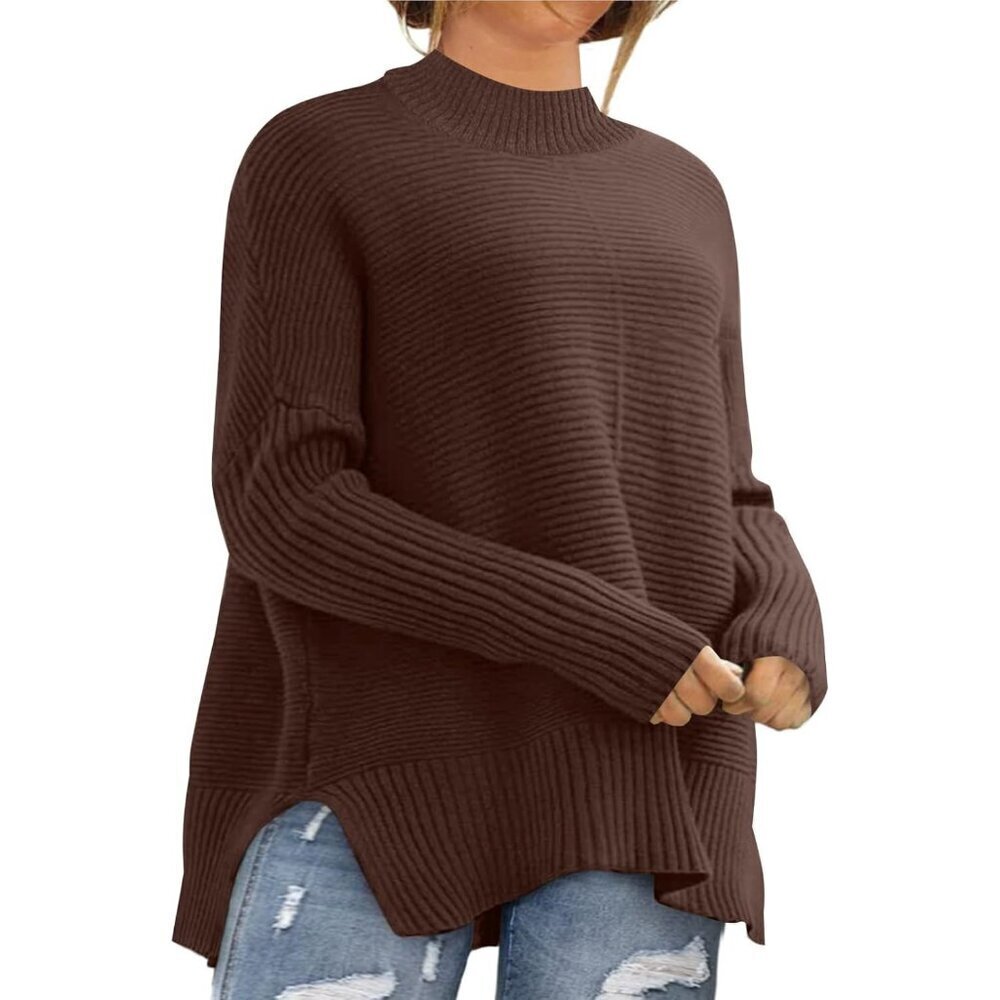Plus Size Sweater Women's Ribbed Knit Crew Neck Long Sleeve Oversized Top